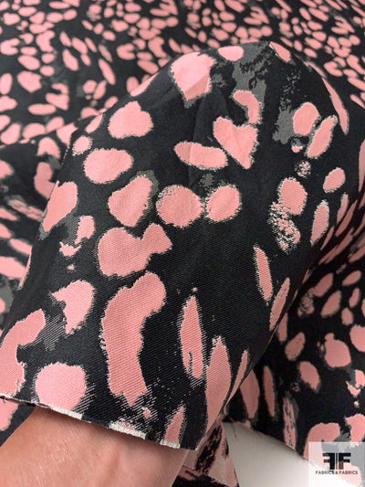 Italian Animal Pattern Silk Blend Jacquard Brocade - Pink / Black / Grey