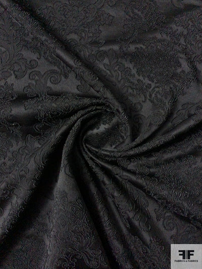 Italian Ornate Regal Damask-Like Textured Very Stretchy Brocade - Black