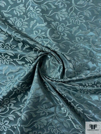 Italian Medieval Floral Satin Jacquard Brocade - Antique Teal