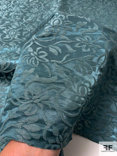 Italian Medieval Floral Satin Jacquard Brocade - Antique Teal