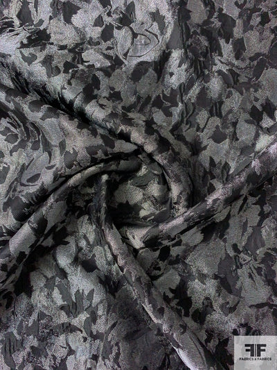 Italian Glam Silk Blend and Metallic Organza Based Fil Coupe - Black / Stone Grey