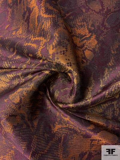 Italian Abstract and Reversible Stiff Jacquard  Brocade - Brown / Copper / Plum Purple