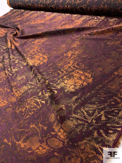 Italian Abstract and Reversible Stiff Jacquard  Brocade - Brown / Copper / Plum Purple