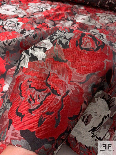 Dramatic Romantic Floral Jacquard Brocade - Red / Burgundy / Grey / Black