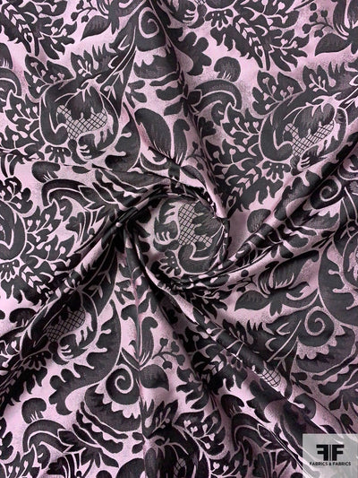 Italian Reversible Regal Leaf Taffeta-Weight Jacquard - Muted Light Pink / Black