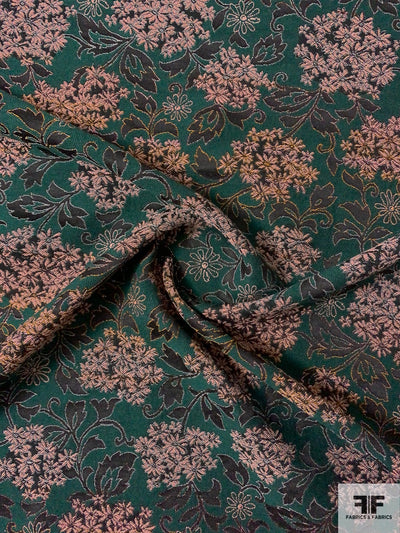 Italian Regal Floral Brocade with Lurex Fibers - Evergreen / Light Pink/ Black / Copper