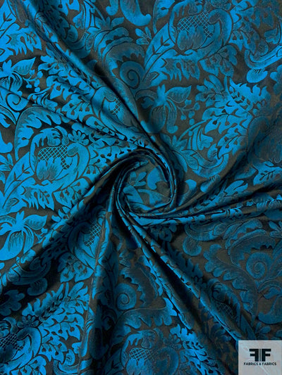 Italian Reversible Regal Leaf Taffeta-Weight Jacquard - Teal / Black