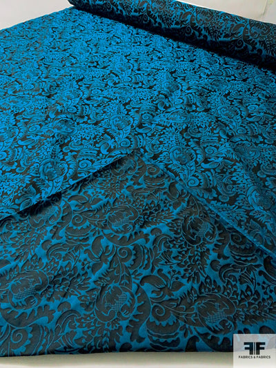 Italian Reversible Regal Leaf Taffeta-Weight Jacquard - Teal / Black