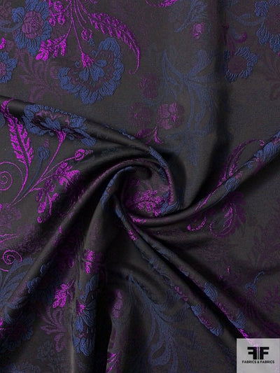 Ornate Floral and Leaf Brocade - Purple / Navy / Black