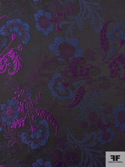 Ornate Floral and Leaf Brocade - Purple / Navy / Black