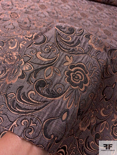 Italian Floral Damask Metallic Brocade - Rose Gold / Dusty Rose / Black