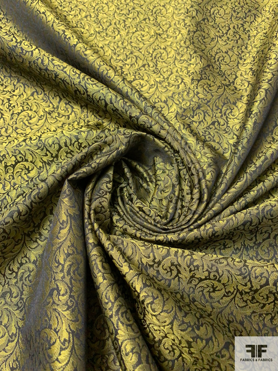 Ornate Paisley Leaf Brocade - Chartreuse/Black | FABRICS & FABRICS ...