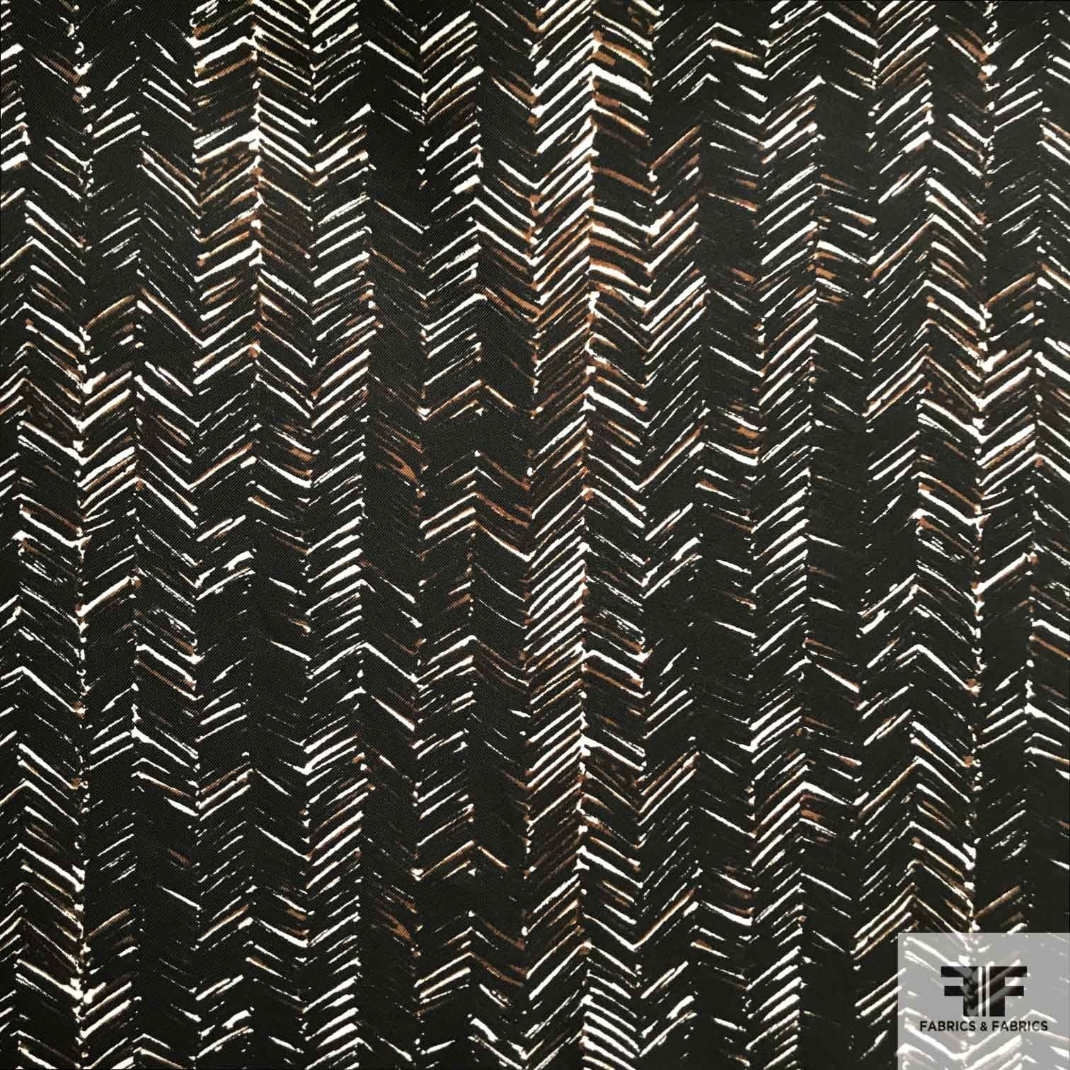 Black/Brown Herringbone Printed Silk Twill - Fabrics & Fabrics