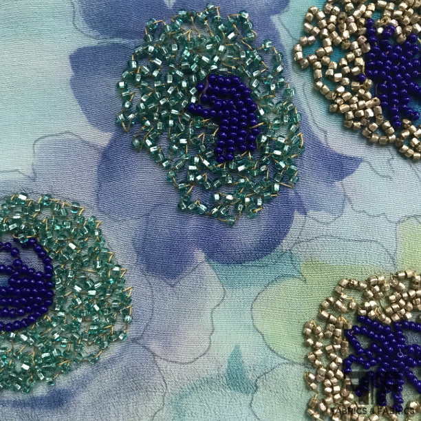 Floral Beaded Silk Georgette - Blue - Fabrics & Fabrics