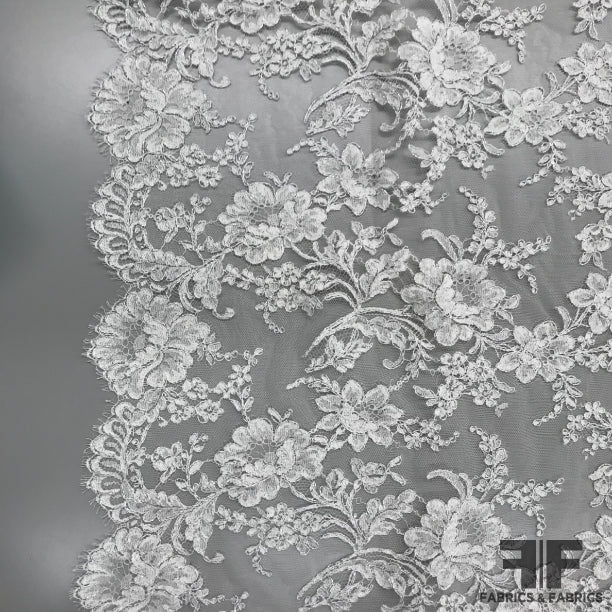 French Floral Chantilly Lace - Ivory/Silver – Fabrics & Fabrics