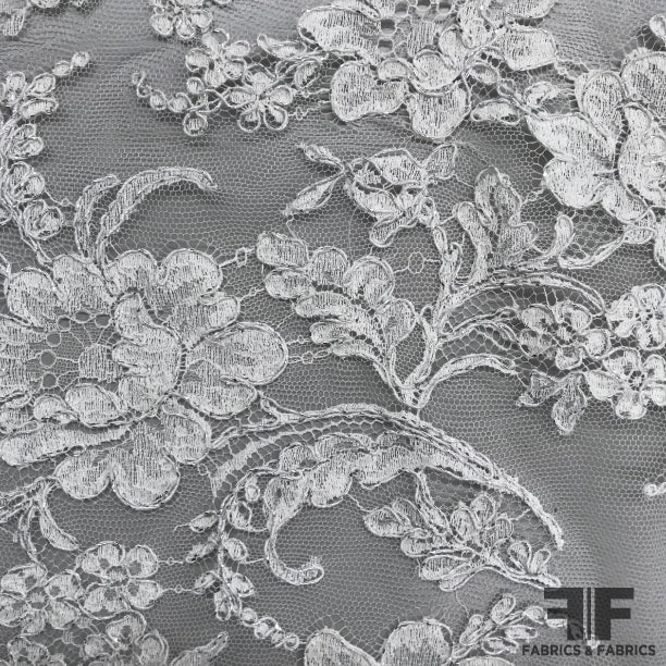 French Floral Chantilly Lace Ivory Silver Fabrics Fabrics