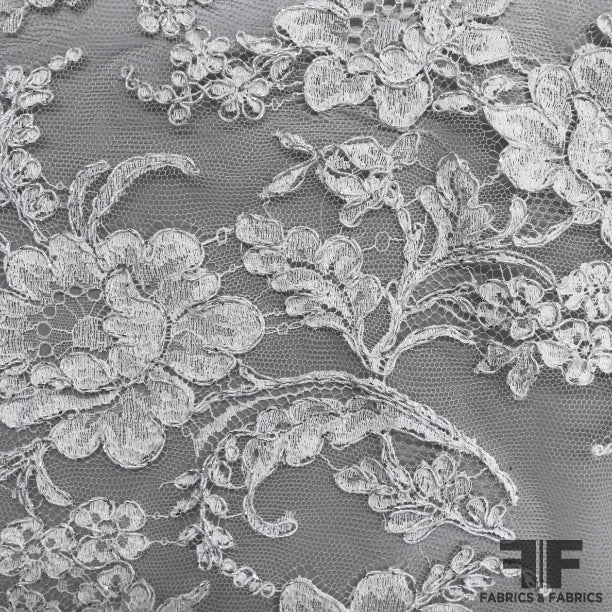 French Floral Chantilly Lace - Ivory/Silver – Fabrics & Fabrics