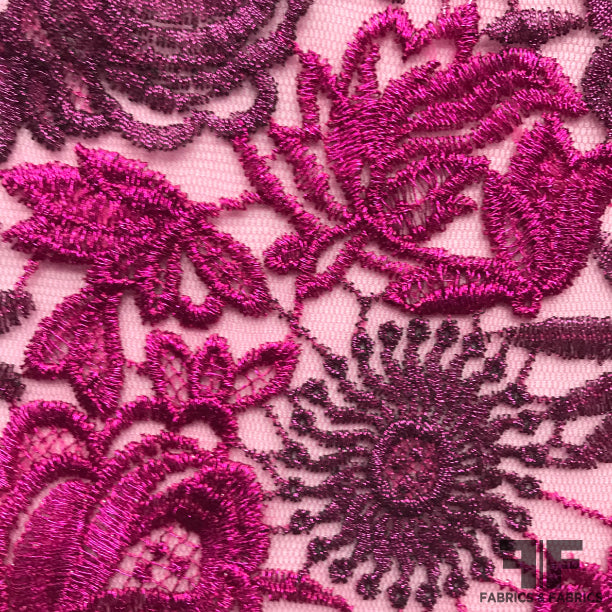 Floral Embroidered Netting - Pink/Purple – Fabrics & Fabrics