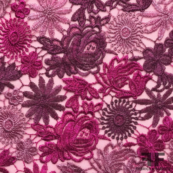 Floral Embroidered Netting - Pink/Purple – Fabrics & Fabrics