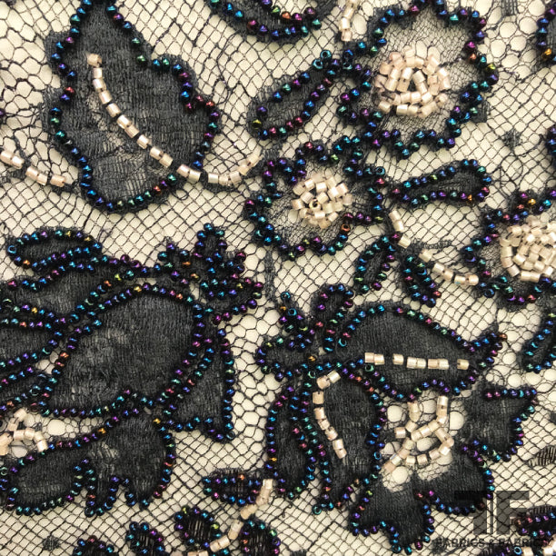 navy beaded lace fabric