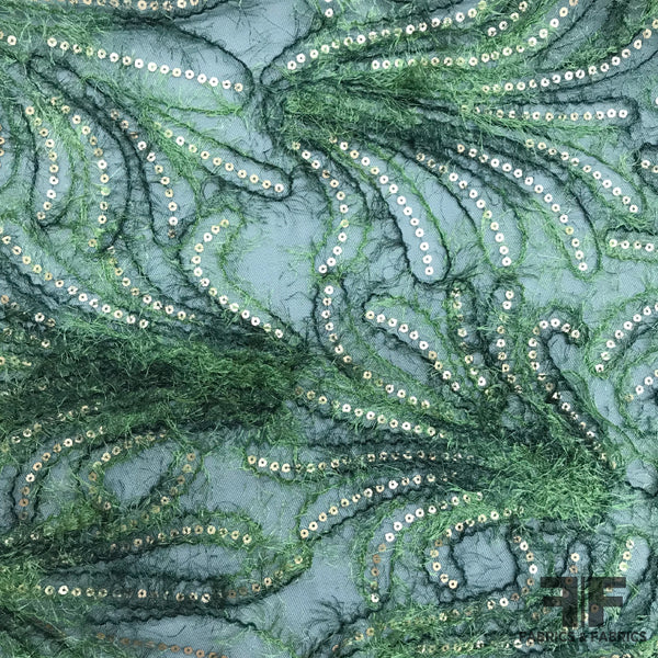 Novelty Fringe Embroidered & Sequin Embellished Netting - Green ...