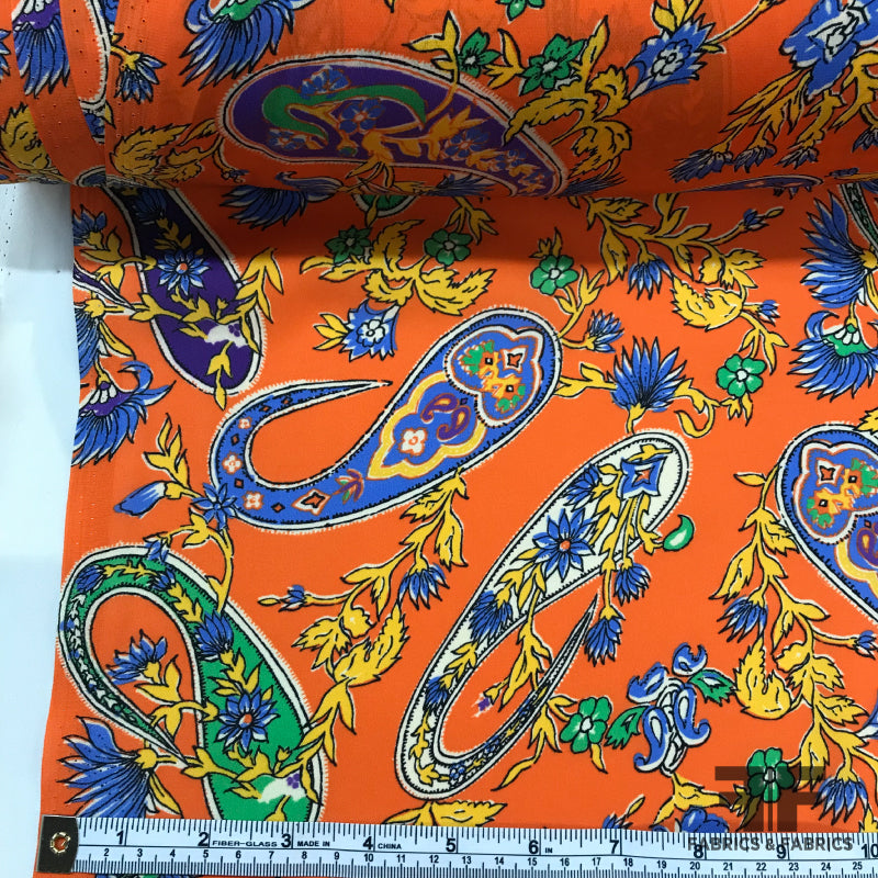 Paisley Printed Crepe de Chine - Orange – Fabrics & Fabrics