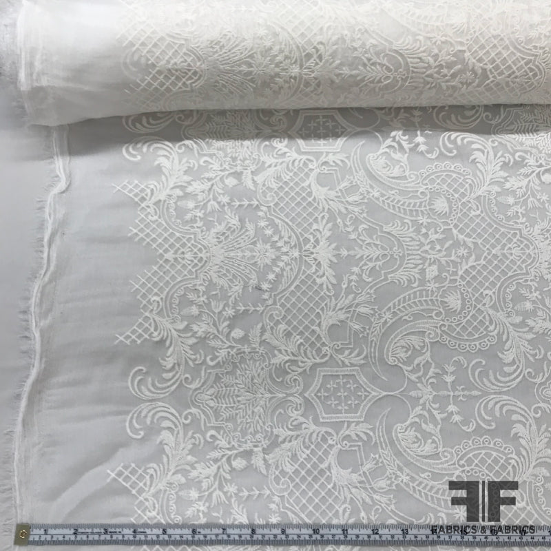 Embroidered Semi Sheer Georgette - White – Fabrics & Fabrics