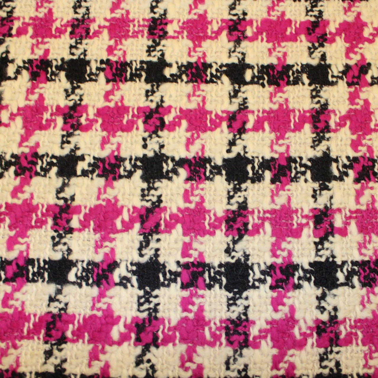 Pink/Black/Cream Wool Houndstooth - Fabrics & Fabrics