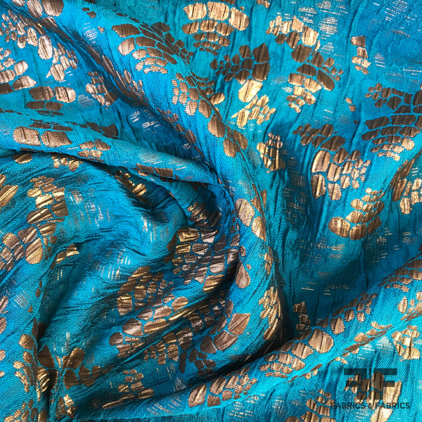 Abstract Metallic Textured Brocade Fabric - Gold/Teal – Fabrics & Fabrics