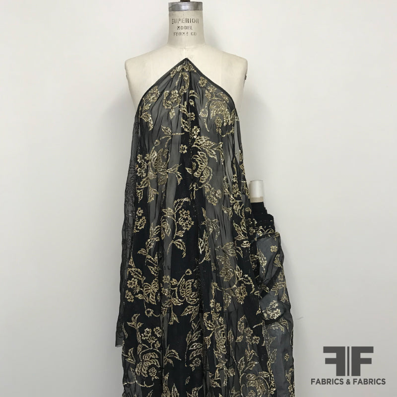 Novelty Floral Cracked Ice Polyester Chiffon - Black/Gold – Fabrics ...