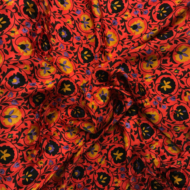 Floral Printed Silk Jacquard - Red/Green/Multicolor – Fabrics & Fabrics