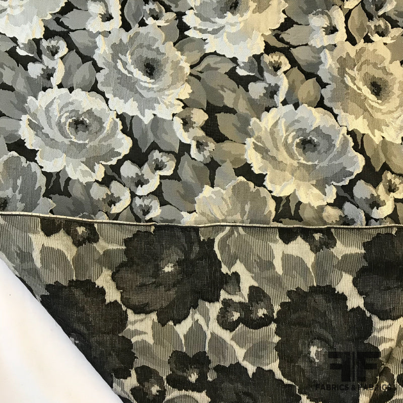 Floral Rosettes Brocade - Black/Silver – Fabrics & Fabrics