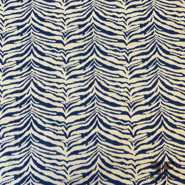 Tiger Stripes Printed Cotton Piqué - Blue/White | FABRICS & FABRICS