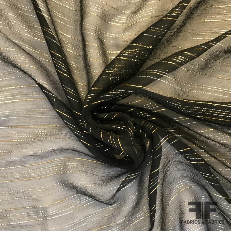 Metallic Striped Crinkled Silk Chiffon - Black/Silver/Gold | FABRICS ...