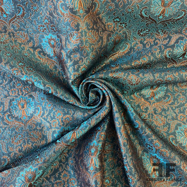 Metallic Renaissance Jacquard Brocade - Teal/Gold | FABRICS & FABRICS ...