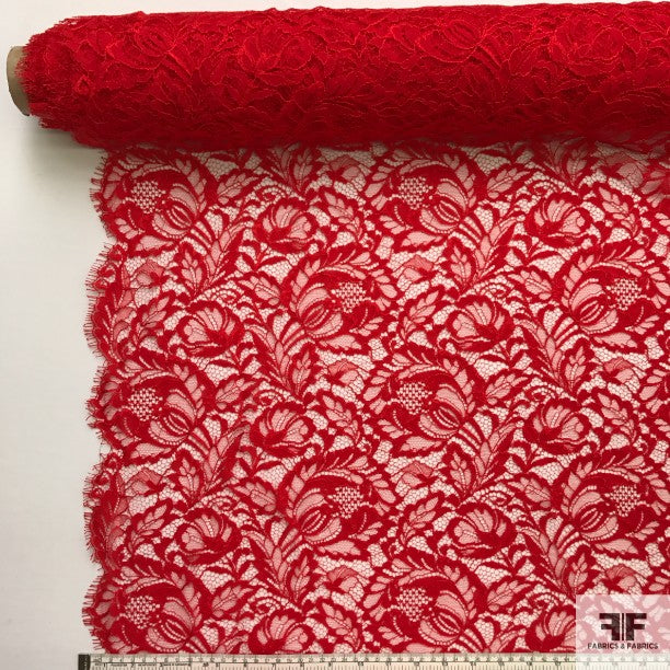 Double Scalloped Leavers Lace - Red - Fabrics & Fabrics NY