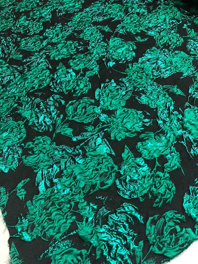 Christian Siriano Italian Floral Matelassé Brocade - Emerald Green / Black