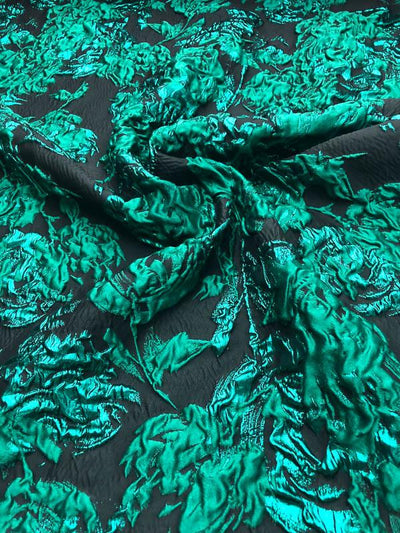 Christian Siriano Italian Floral Matelassé Brocade - Emerald Green / Black