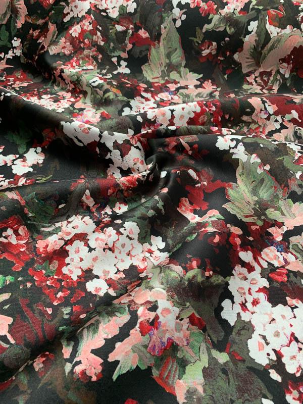 Pamella Roland Italian Painterly Floral Border Printed Zibeline - Black ...