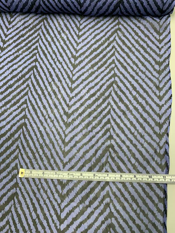 Modern Large-Scale Herringbone Printed Silk Chiffon - Periwinkle/Black ...