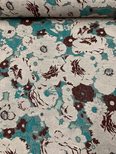 Italian Heavy-Weight Floral Fil Coupe Novelty Brocade - Grey / Teal / Plum