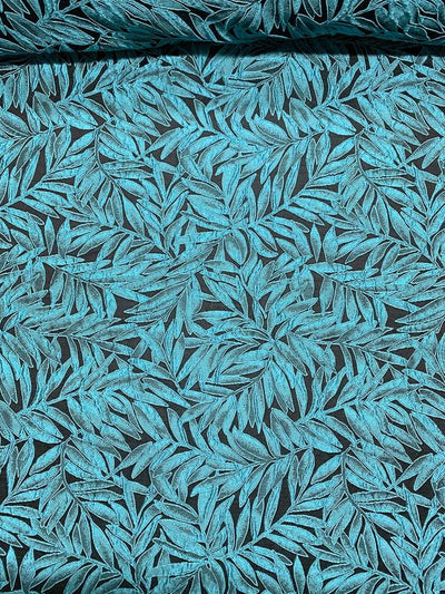 Fern Leaf Textured Brocade - Teal / Black