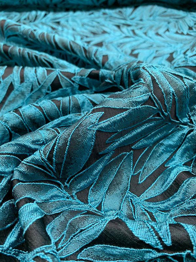 Fern Leaf Textured Brocade - Teal / Black