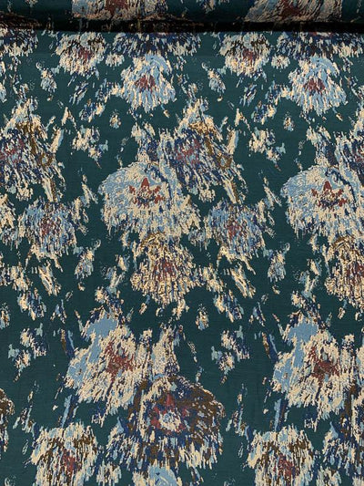 Metallic Abstract Floral Brocade - Navy / Metallic Blush