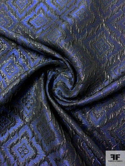 Geometric Art Deco Textured Brocade - Navy / Metallic Black