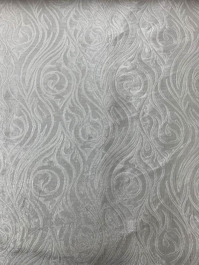 Spiral Torch Metallic Brocade - Silver / White