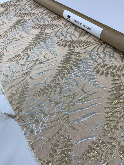 Fern Leaf Textured Metallic Brocade - Gold / Silver / Taupe