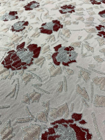 Floral Textured Brocade with Metallic Lurex - Dusty Pink / Wine / Silver