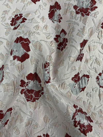 Floral Textured Brocade with Metallic Lurex - Dusty Pink / Wine / Silver