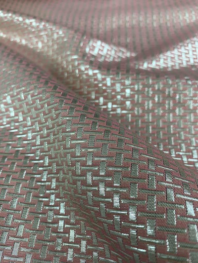 Art Deco Basketweave-Look Metallic Brocade - Pink / Silver